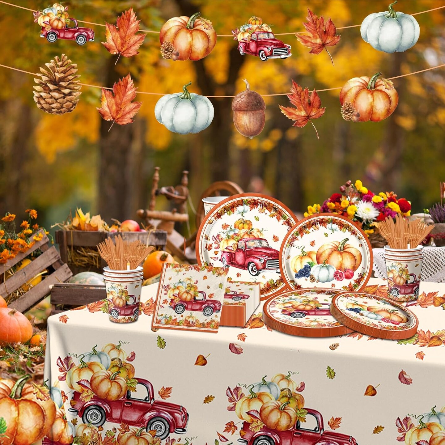 142Pcs Fall Party Plates and Napkins Party Supplies
