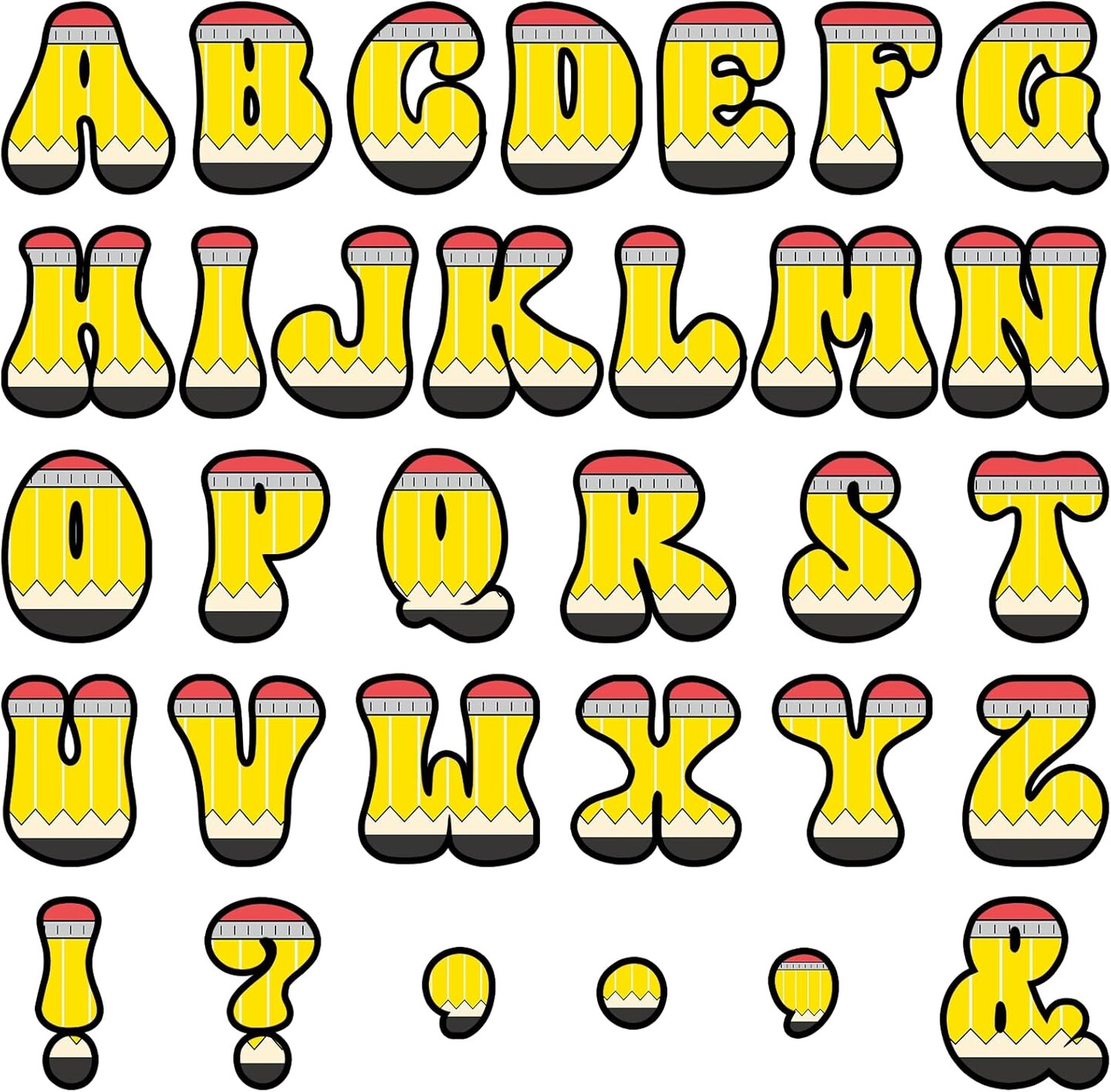150 PCS Large 6&#x22; Bulletin Board Letters Set, Pencil Themed Classroom Alphabet