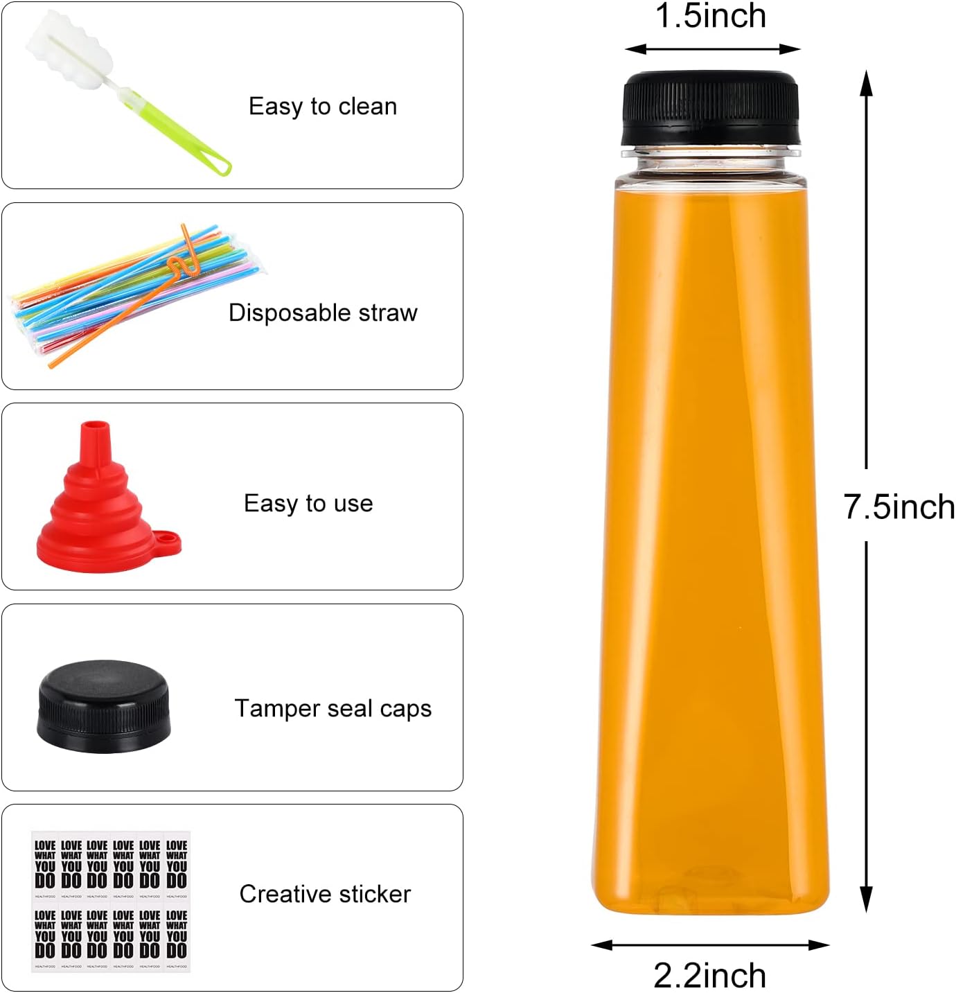 24 Pack 12oz Empty PET Plastic Juice Bottles with Leak-Proof Caps Lids
