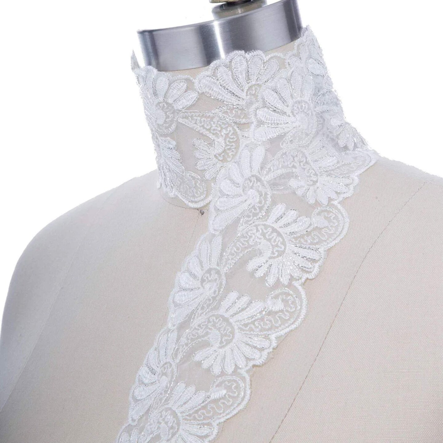 1 Yard White Double Fan Bridal Lace Trim Stiff Scalloped Edge Veil