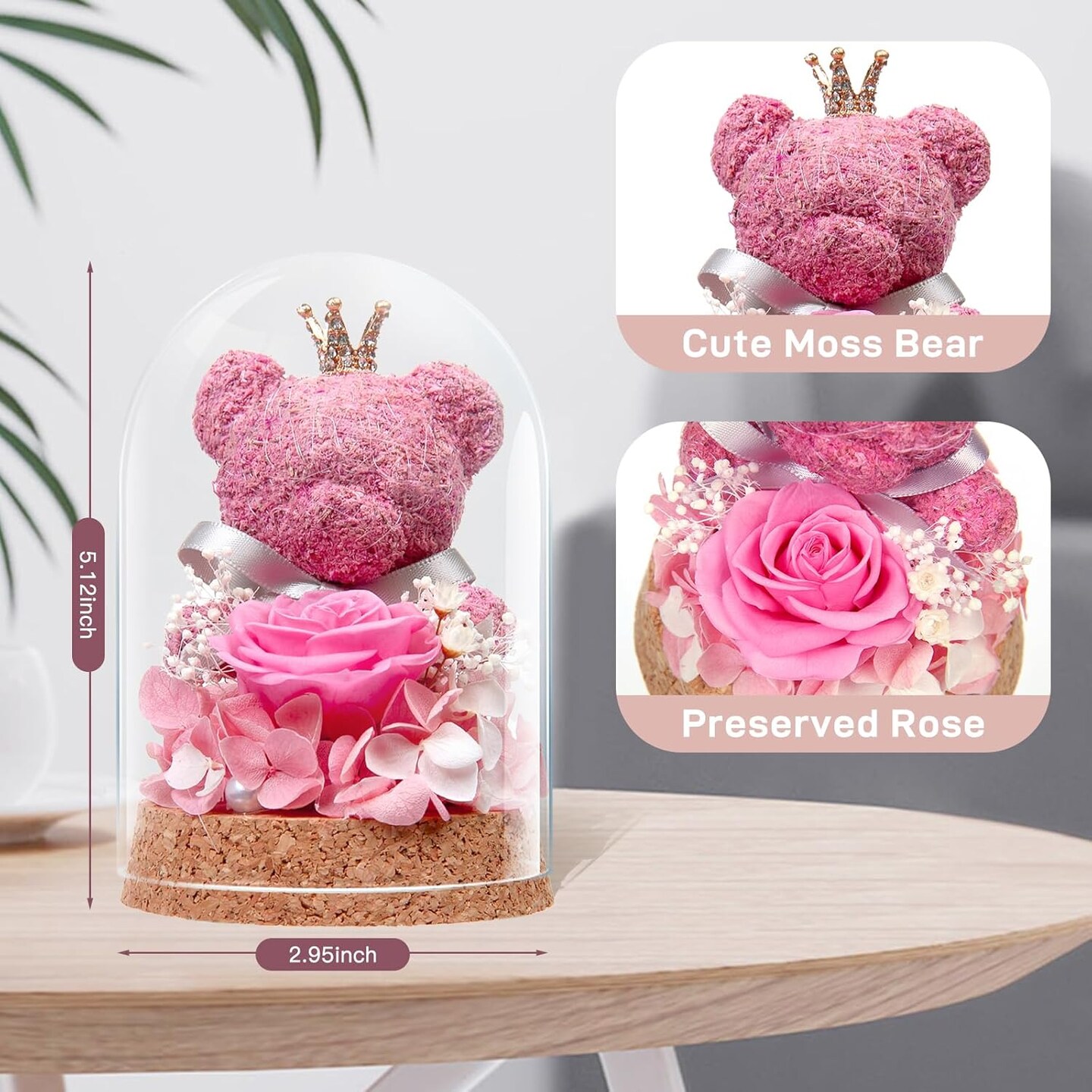 Preserved Rose Flowers Gifts for Her, Real Forever Rose (Pink) 2.95"D x 2.95"W x 5.12"H