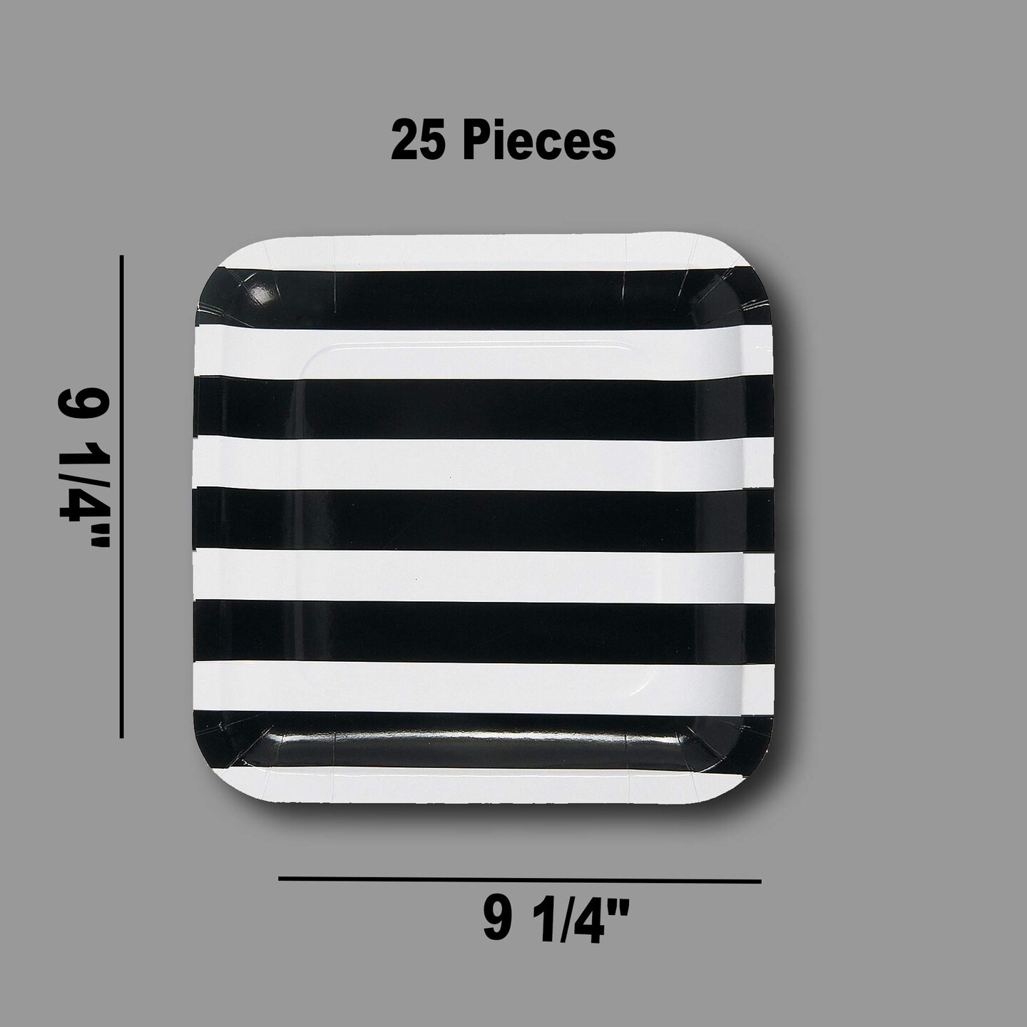 25 Count Black and White Striped Square Paper Dinner Plates Disposable 9 1/4&#x22;