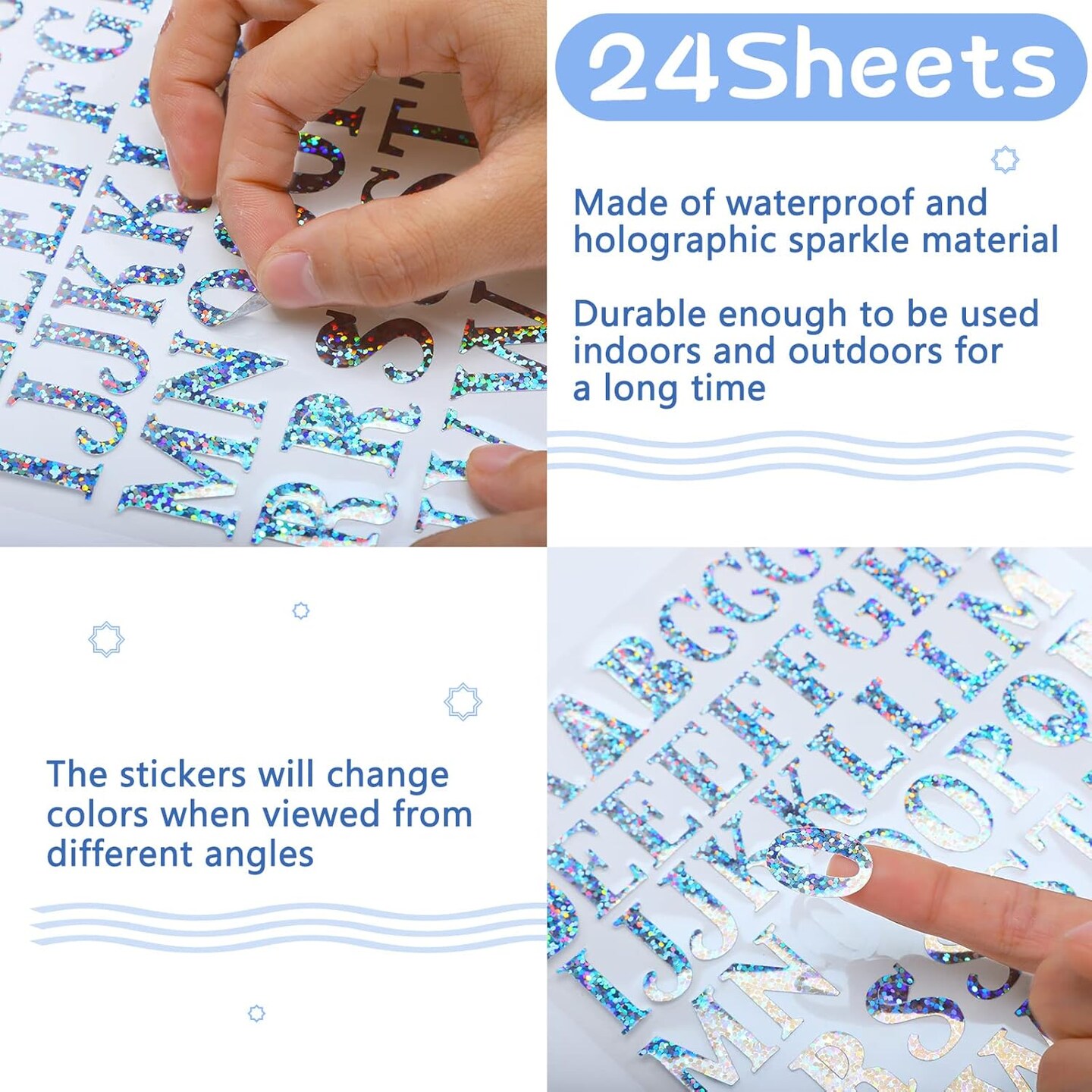 2160 Pieces 24 Sheets Holographic Laser Letter Stickers