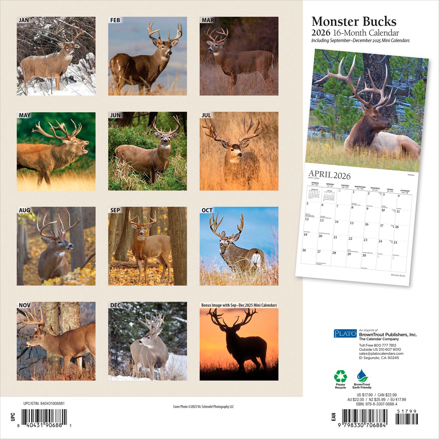 Monster Bucks | 2026 12 x 24 Inch (Hanging) Monthly Square Wall Calendar | Foil Stamped Cover