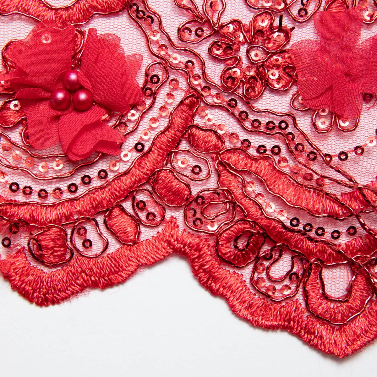 1 Yard Tulle Lace Fabric with 3D Embroidered Applique Design, 52&#x2033; Wide