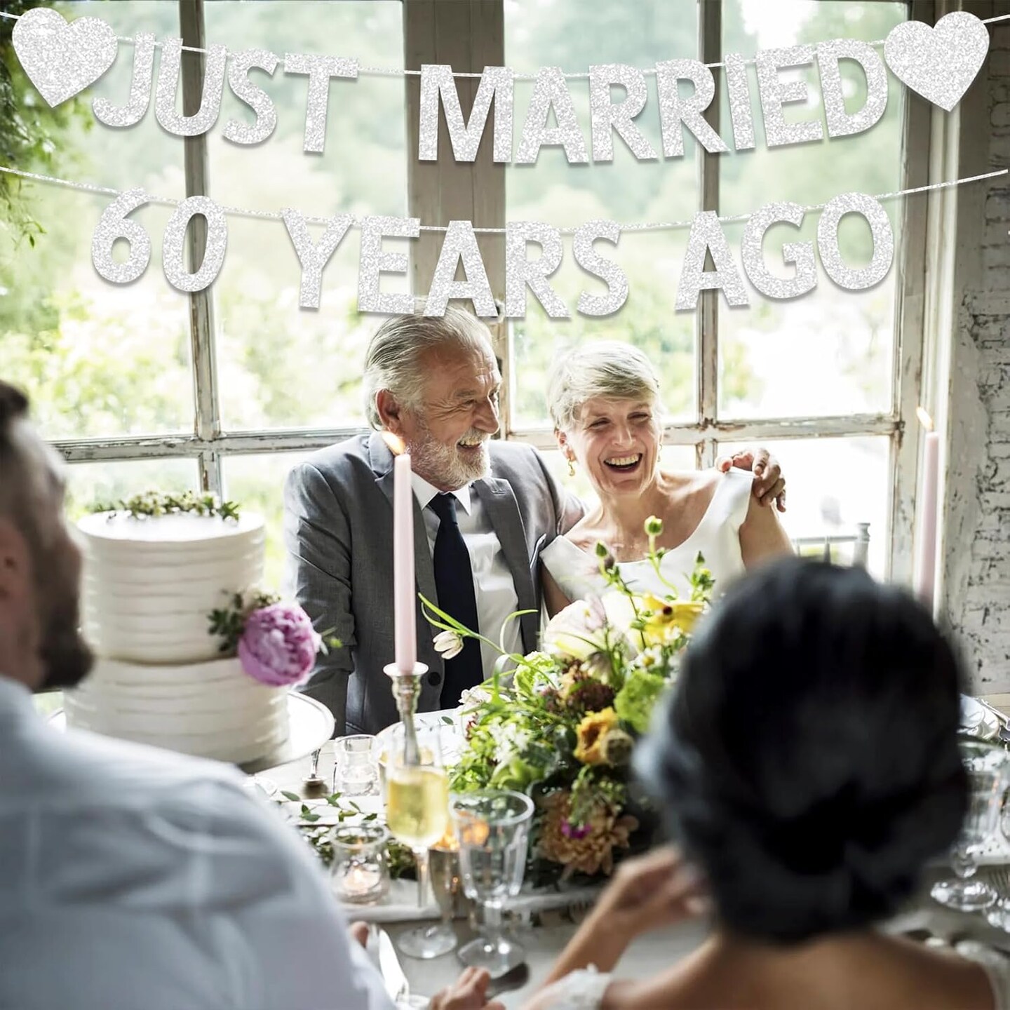 60th Wedding Anniversary Party Banner Decorations (Silver) 0.01"L x 0.01"W