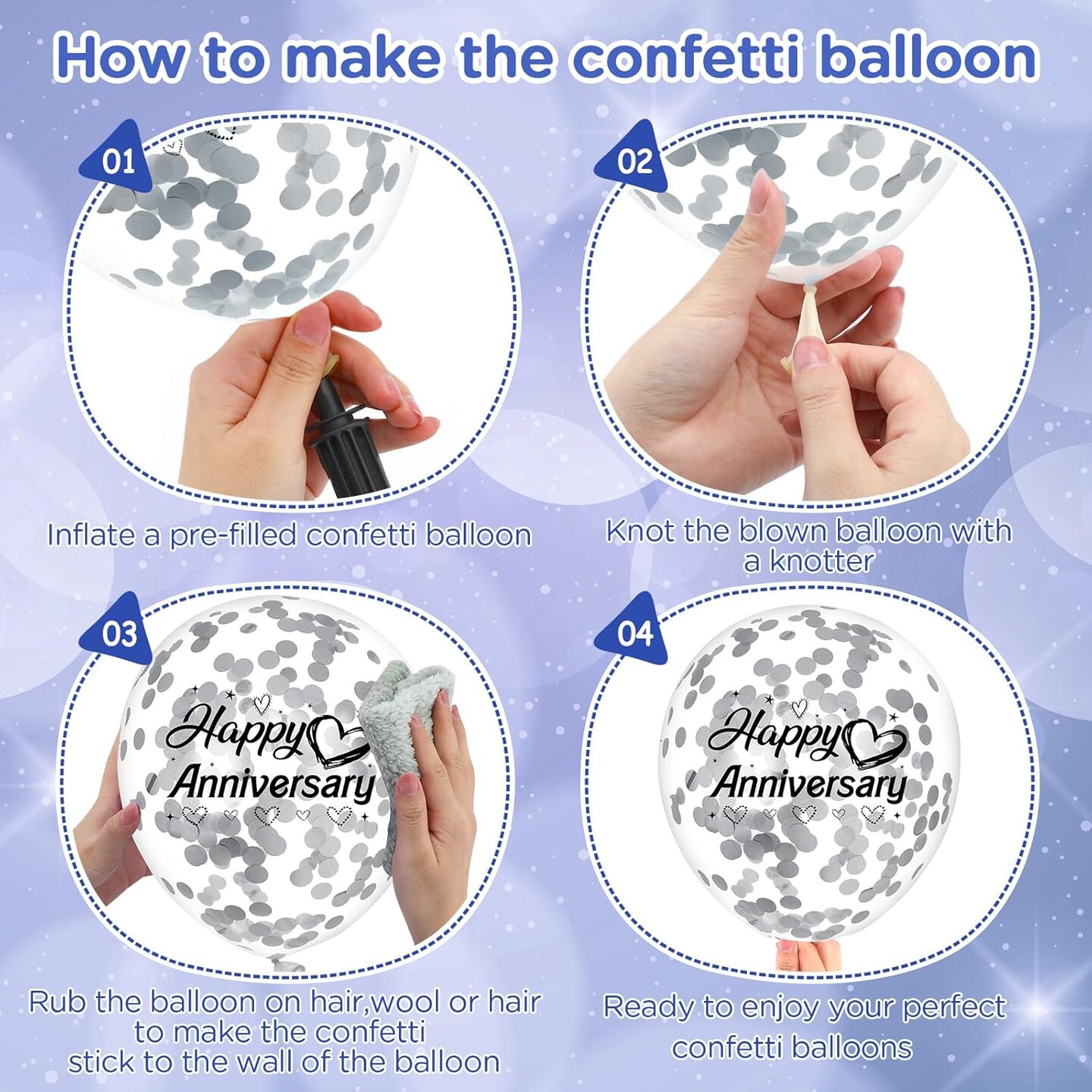 Happy Anniversary Balloons 18Pcs Blue Silver Party Decorations for Women Men 12Inch Metallic Confetti Balloons for Indoor Outdoor Party Supplies