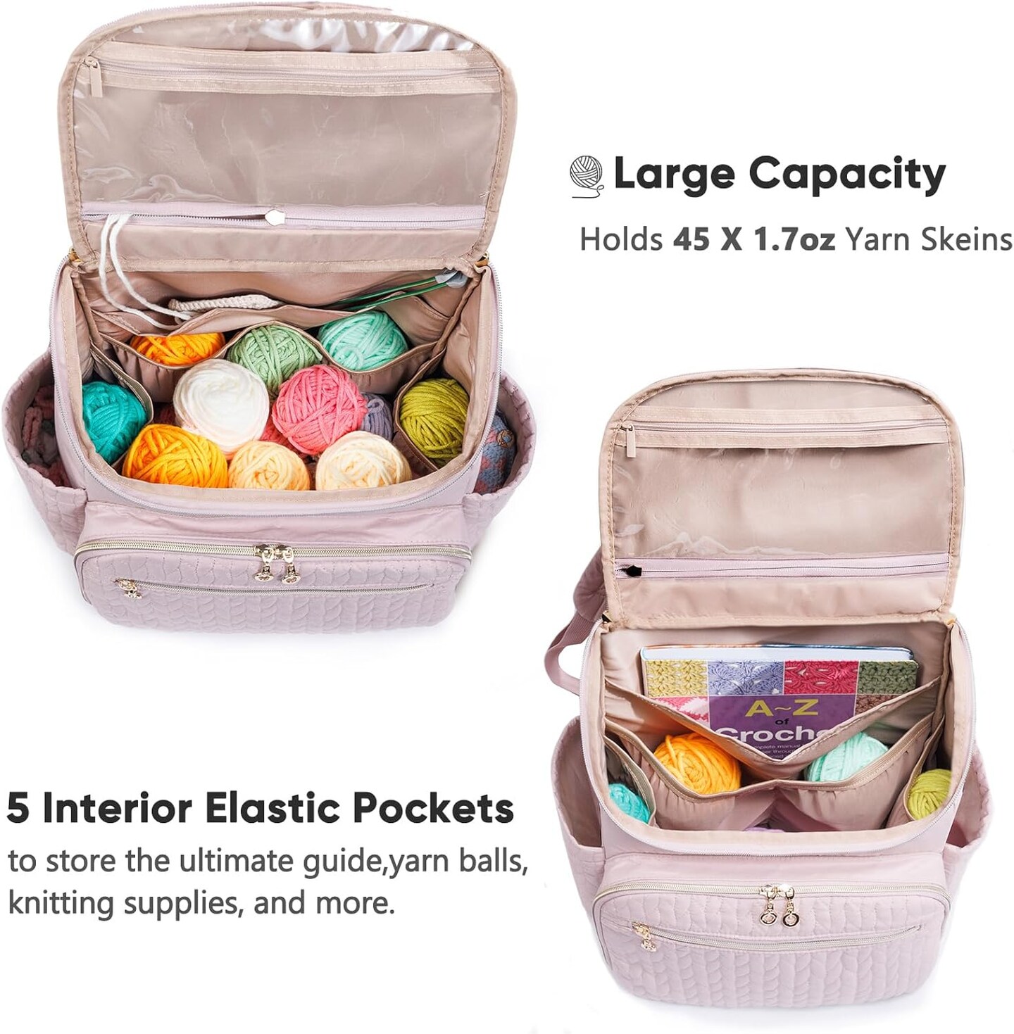 Knitting Bag Backpack, Large Crochet Backpack (PINK)