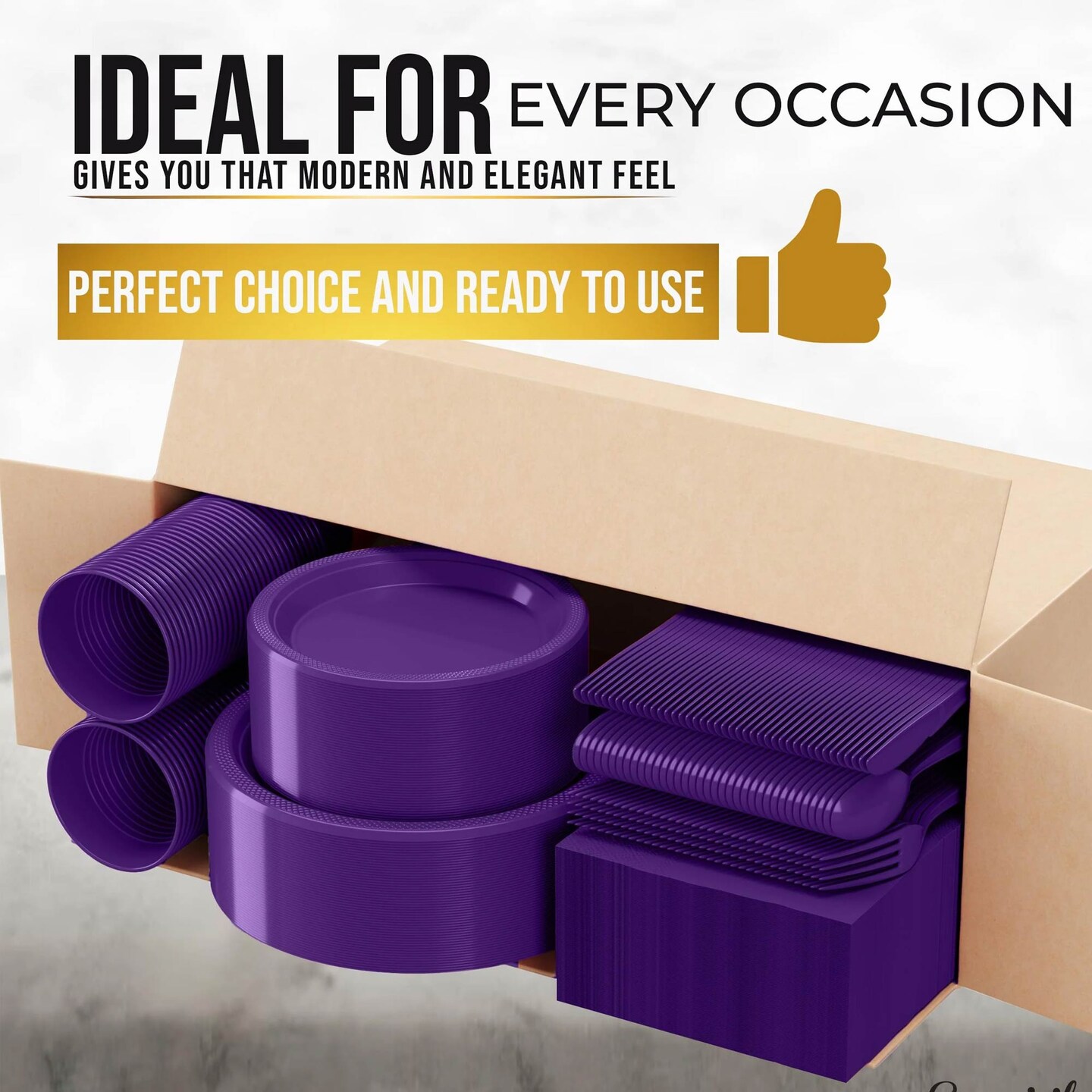 350 Count Purple Disposable Plastic Tableware Set Party Supplies Combo Pack