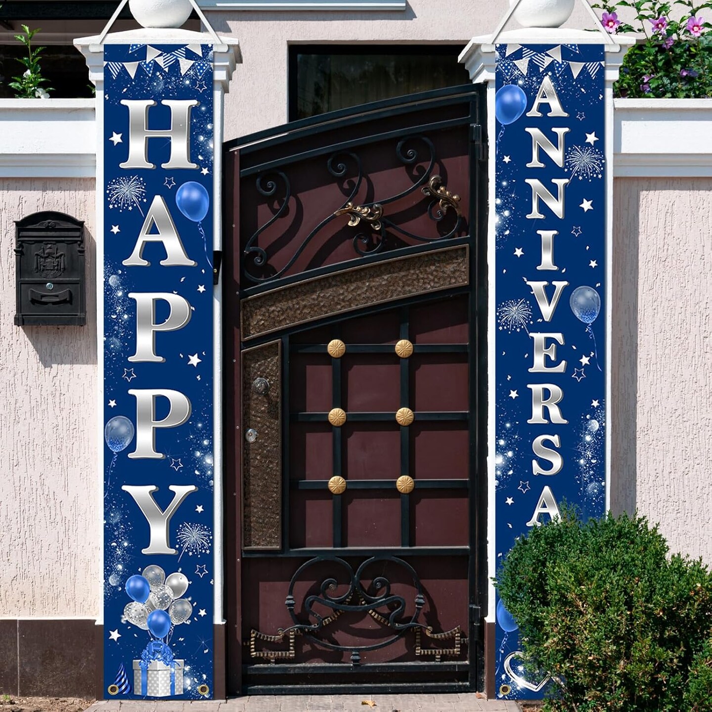 Happy Anniversary Door Banner Navy Blue and Silver Wedding Anniversary (Blue) 71"L x 12"W