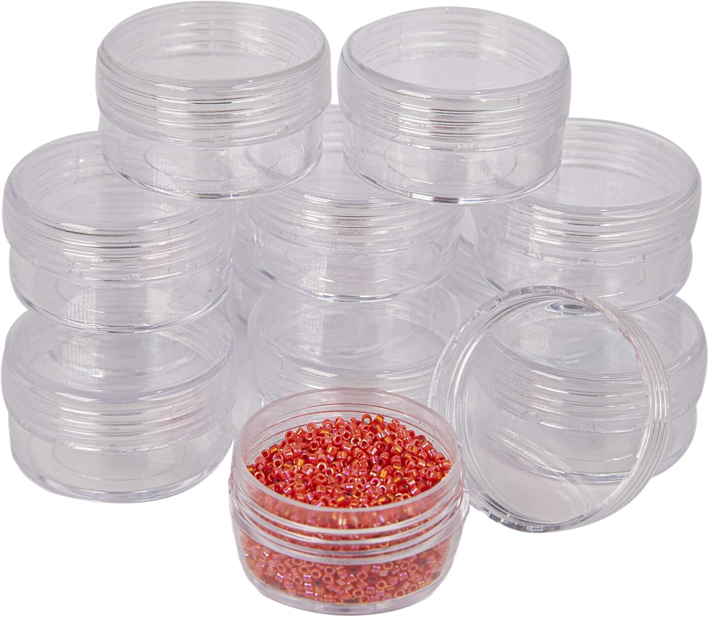 The Beadsmith Personality Case - Clear Storage Organizer Box &#x2013; 6.4 x 4.8 x 1 inches - Includes 12 Small Containers with lids - 1.5 x 0.8 inches, Bead Holder