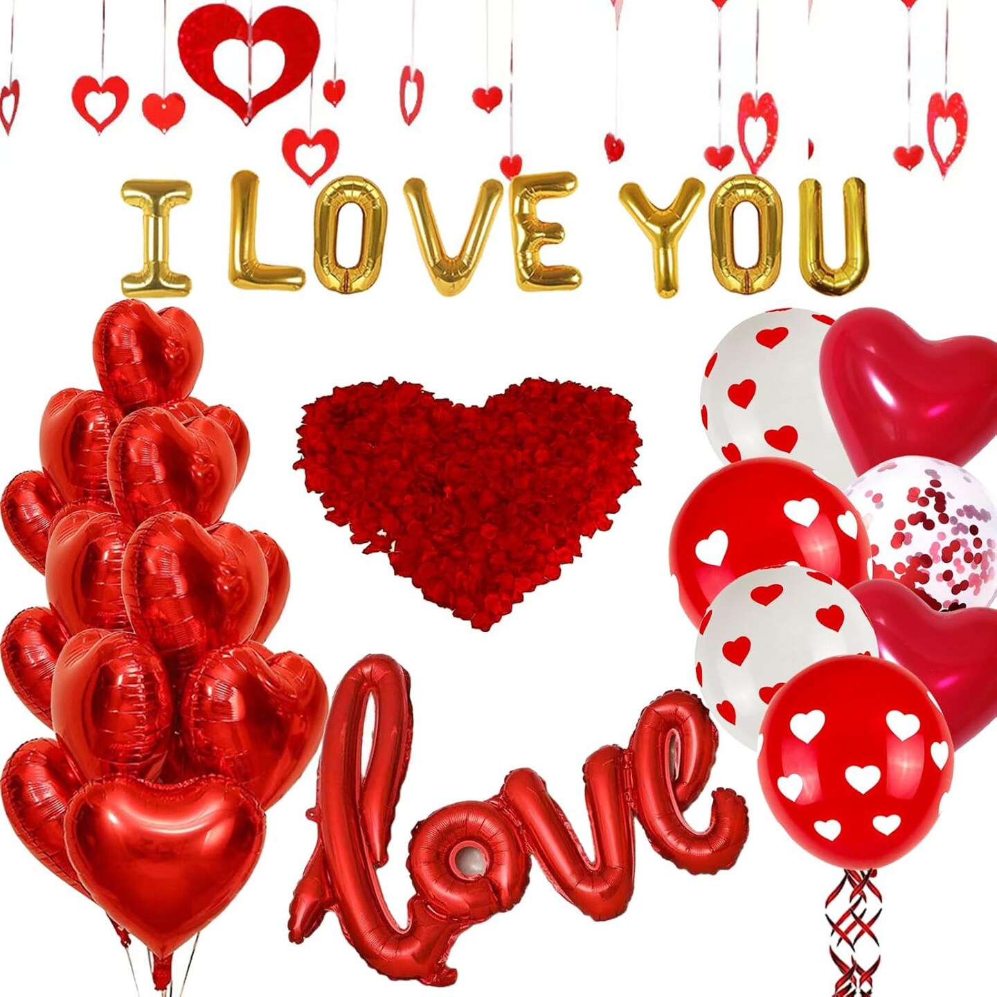 110PCS Valentine&#x27;s Day Balloons with 1000 Pcs Silk Rose