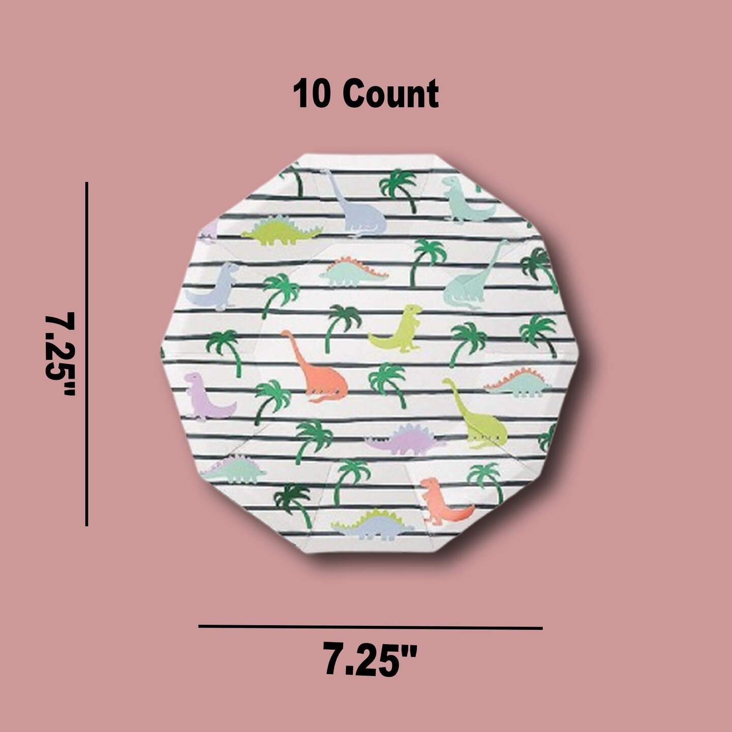 10 Count Dino Mite Small Paper Plates 7.25 Inch Fun Dinosaur Party Plates for Kids