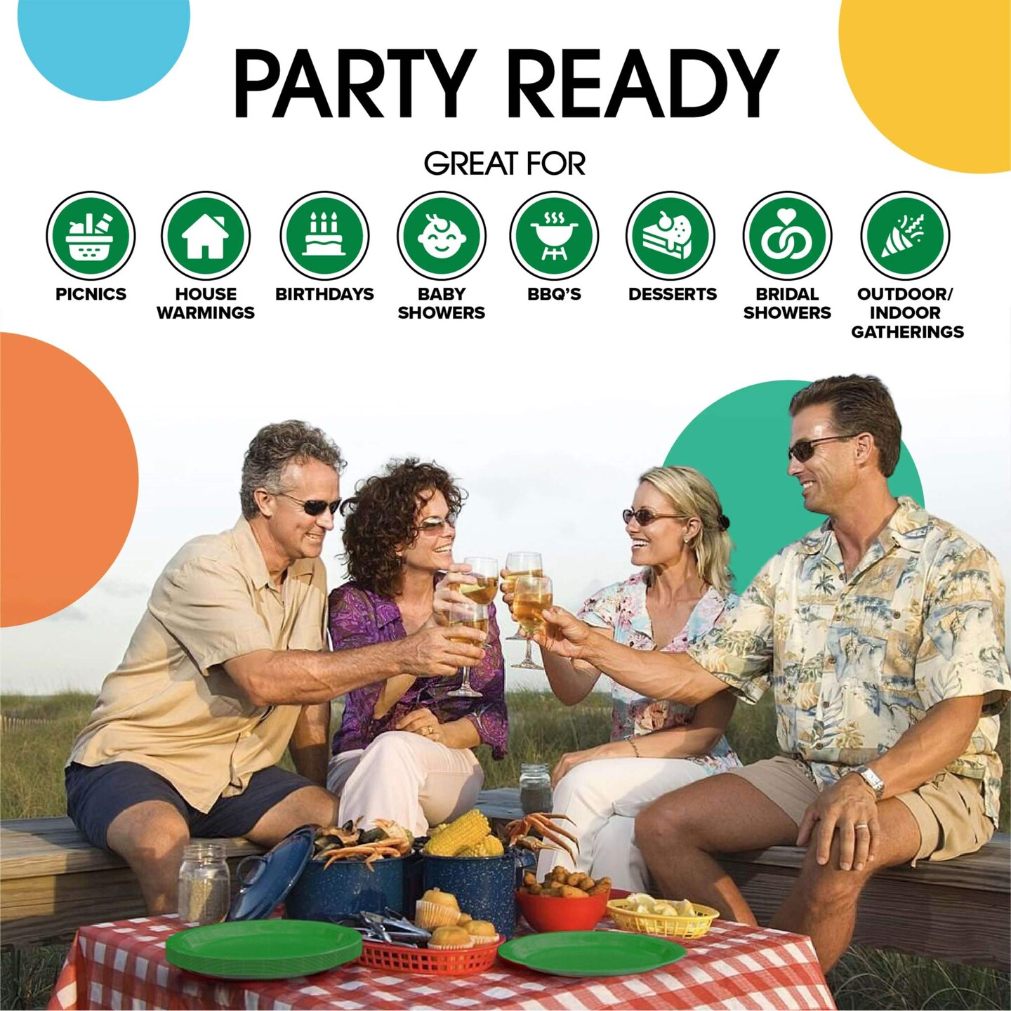 50 Count Emerald Green Paper Plates 9 Inch Durable Disposable Dinnerware for Parties & Events