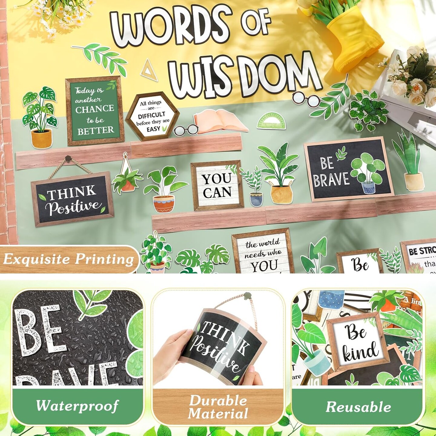 57 Pcs Plant Bulletin Board Set Inspirational Flower Bulletin Board Decoration