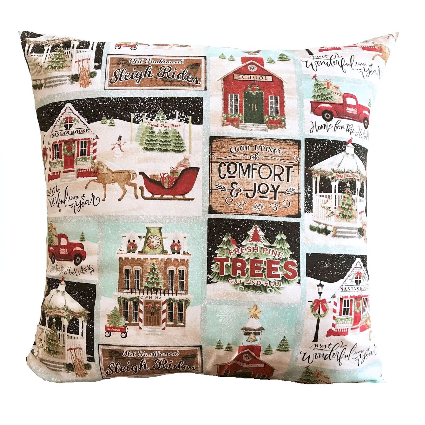 Rustic Holiday Pillow Cover Cotton Fabric Hidden Zipper
