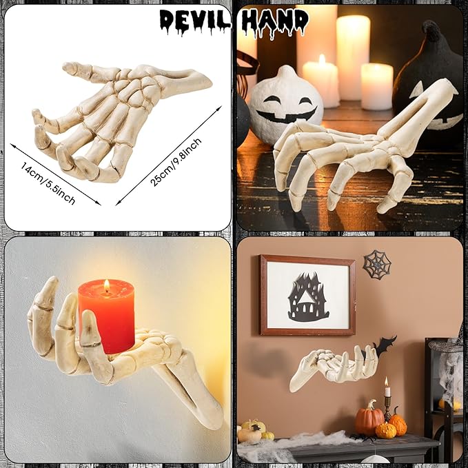 Halloween Wall Decorations Indoor or Outdoor - Halloween Gothic Home Decor Pack of 3 Wall Mounted Creepy Reaching Hands - Life-Sized Horror Hands Hanging Wall Art Sculpture(Candles Not Included)