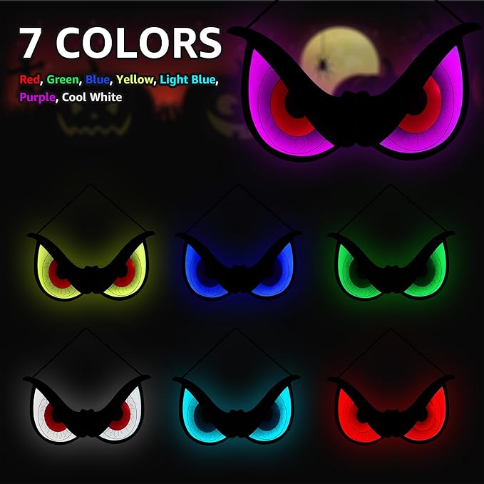 Spooky Eyes Lights, 20 Inch Large Wooden Halloween Window Eye Lights with 7 Color Modes and USB/Battery Operated for Home, Wall, Window, Trees Halloween D&#xE9;cor, Style A