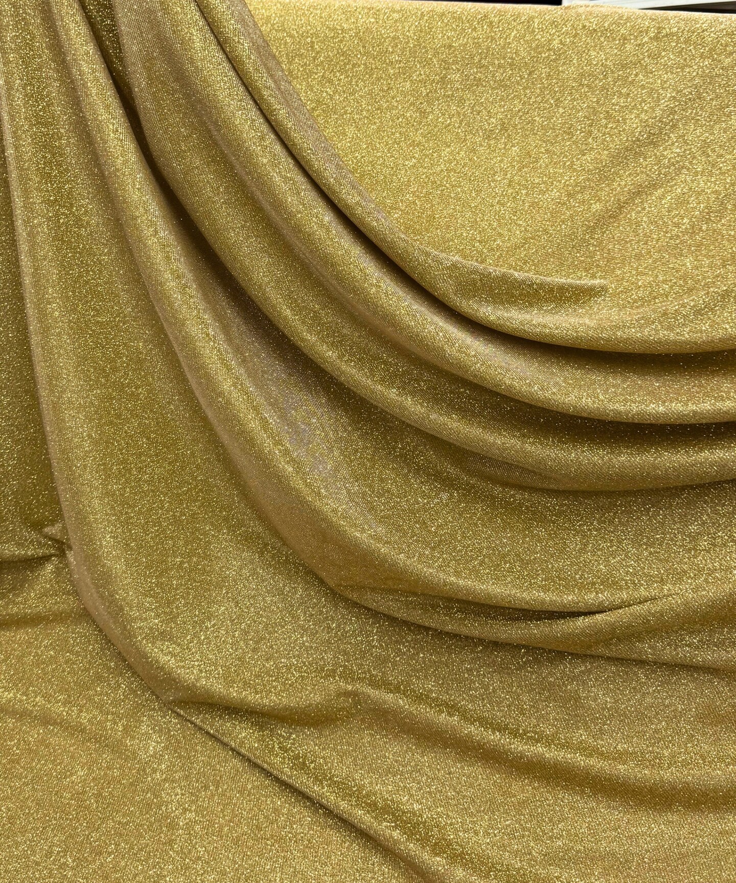 Gold Glitter Lurex Knit Fabric by the Yard, 60" Wide Sparkle Metallic Stretch Fabric for Costumes, Gowns, Dancewear