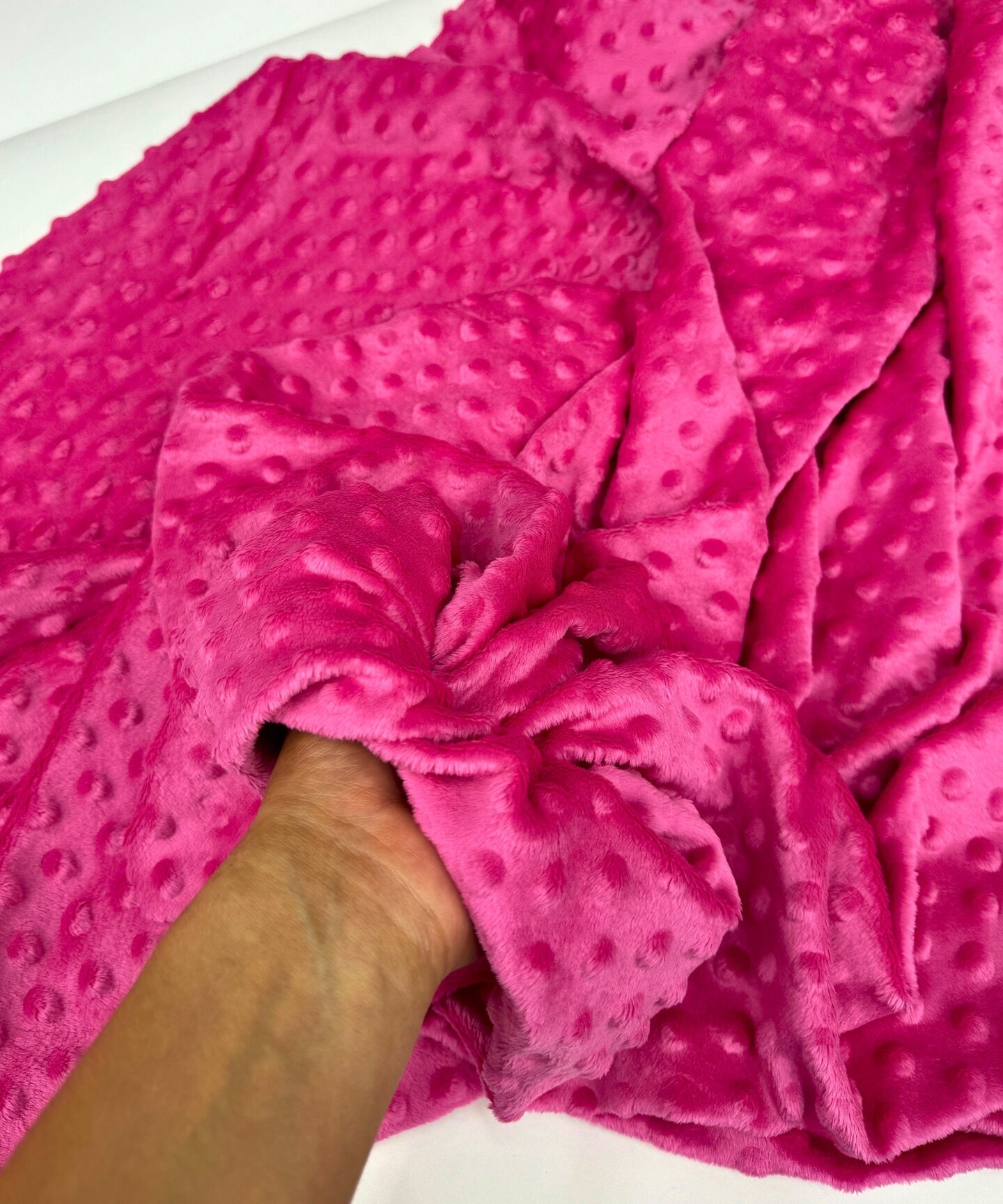 Hot Pink Minky Dot Fabric by the Yard, 60" Wide Ultra-Soft Plush Minky Fabric for Baby Blankets, Nursery Decor, Plush Toys & Sewing