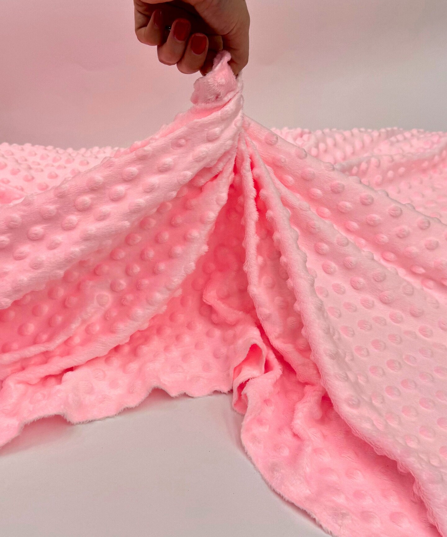 Baby Pink Minky Dot Fabric by the Yard, 60" Wide Ultra-Soft Plush Minky Fabric for Baby Blankets, Nursery Decor, Plush Toys & Sewing
