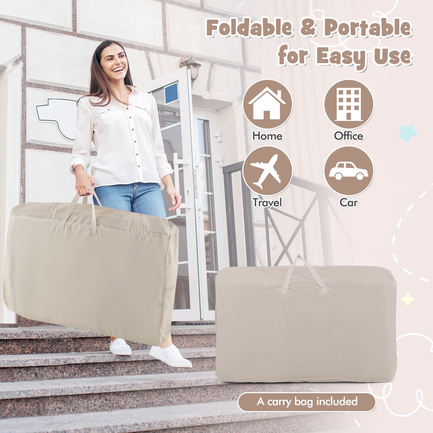 Costway Baby Bassinet Bedside Sleeper with 6-Level Adjustable Height Beige/Pink/Gray