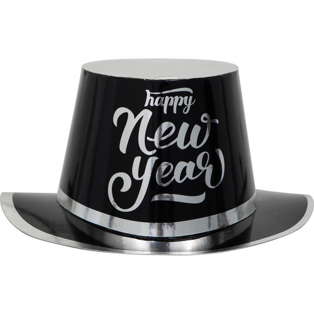 12 pc Bulk New Year&#x27;s Black and Silver Top Hat
