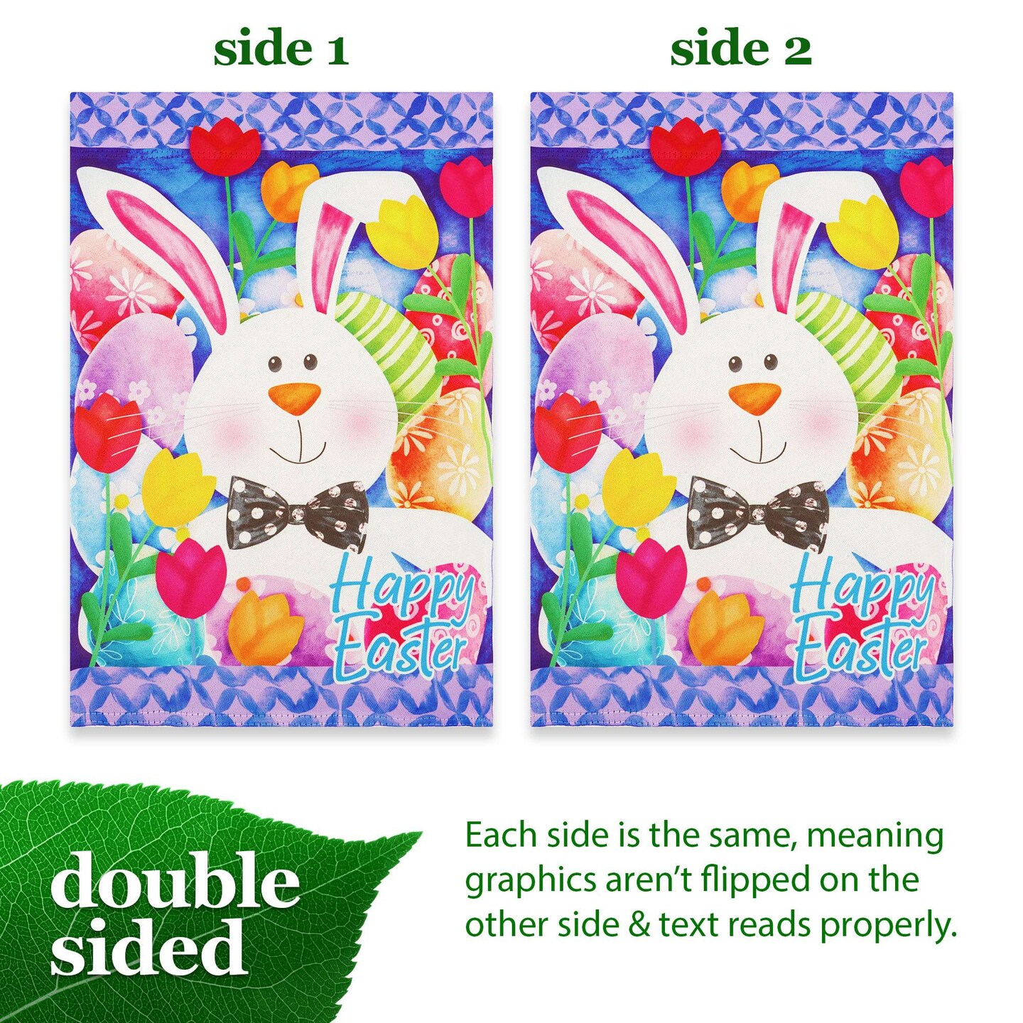 G128 Happy Easter Bunny Tulips Garden Flag 12x18 In Double Sided Spring Yard Garden Lawn Decoration
