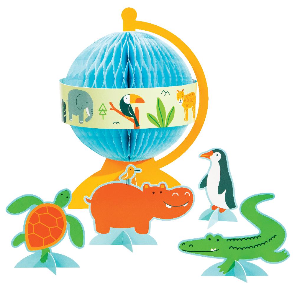 6 pc Bulk One-derful World &#x22;Onederful World&#x22; First Birthday Wildlife Animal Centerpieces
