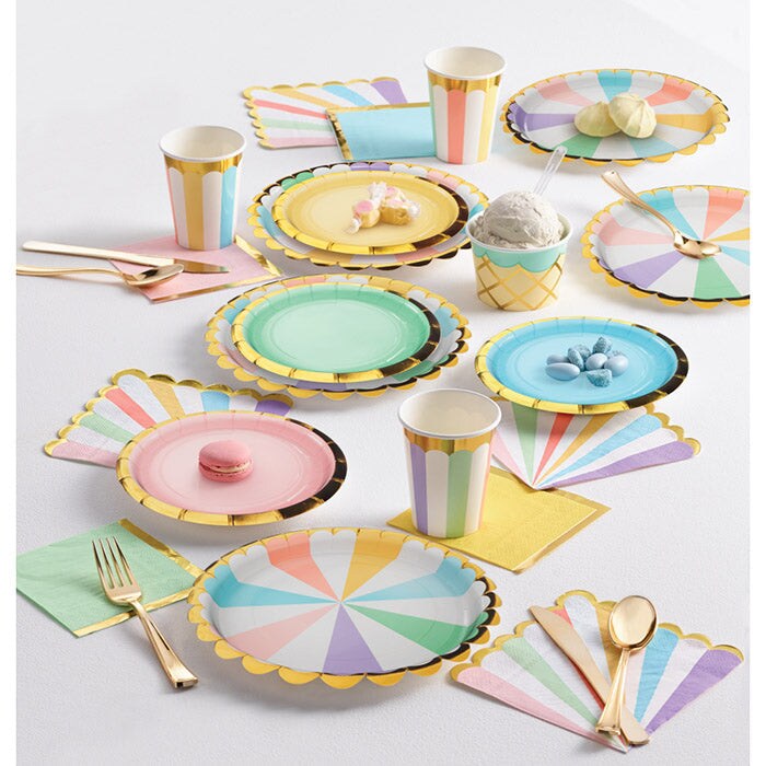 96 pc Bulk Pastel Celebrations Scalloped Dinner Plates