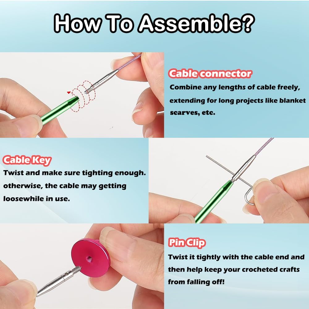 Tunisian Crochet Hooks Set with Cable,Long Aluminum Crochet Hooks 3mm-10mm Interchangeable Crochet Needles with Cord