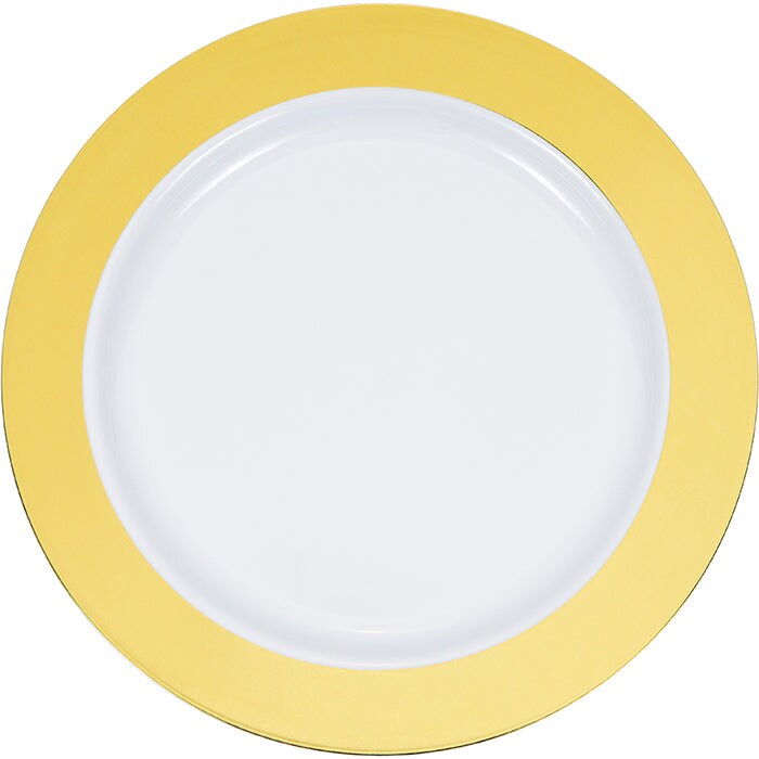 120 pc Bulk Gold Rim Plastic Dinner Plates