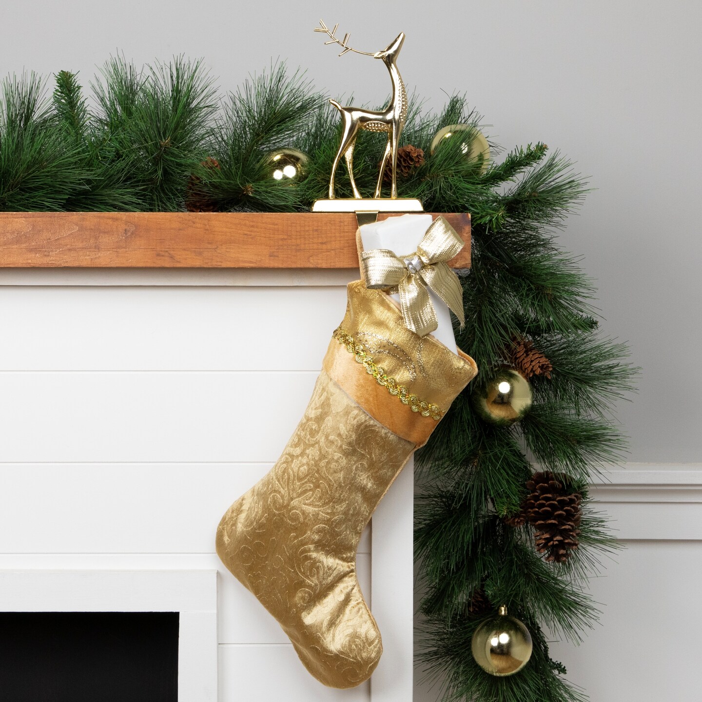 Northlight 20.5" Gold Etched Velvet Christmas Stocking with Glitter Print and Metallic Trim