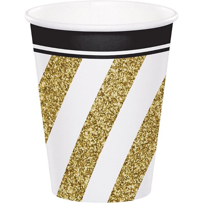 96 pc Bulk Black and Gold 9 oz Cups