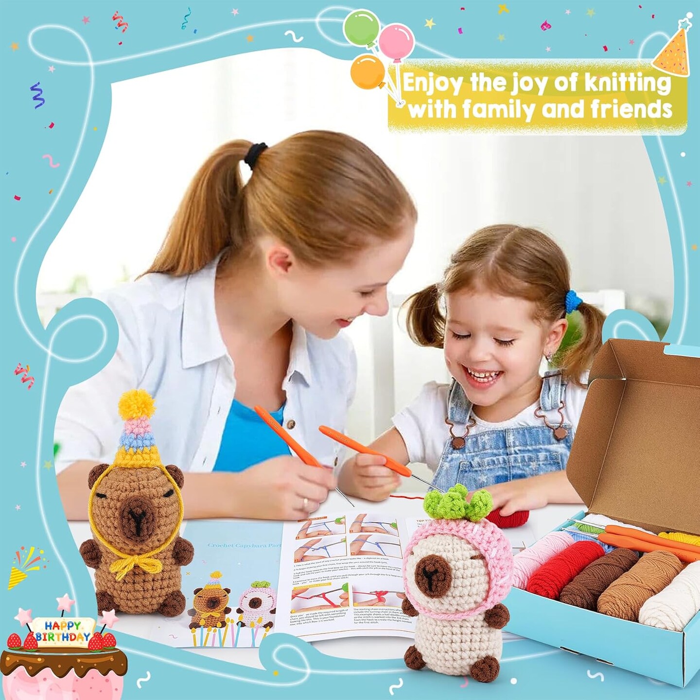 Crochet Kit for Beginners-2PCS Animals Brown and Beige Capybara Crochet Kit