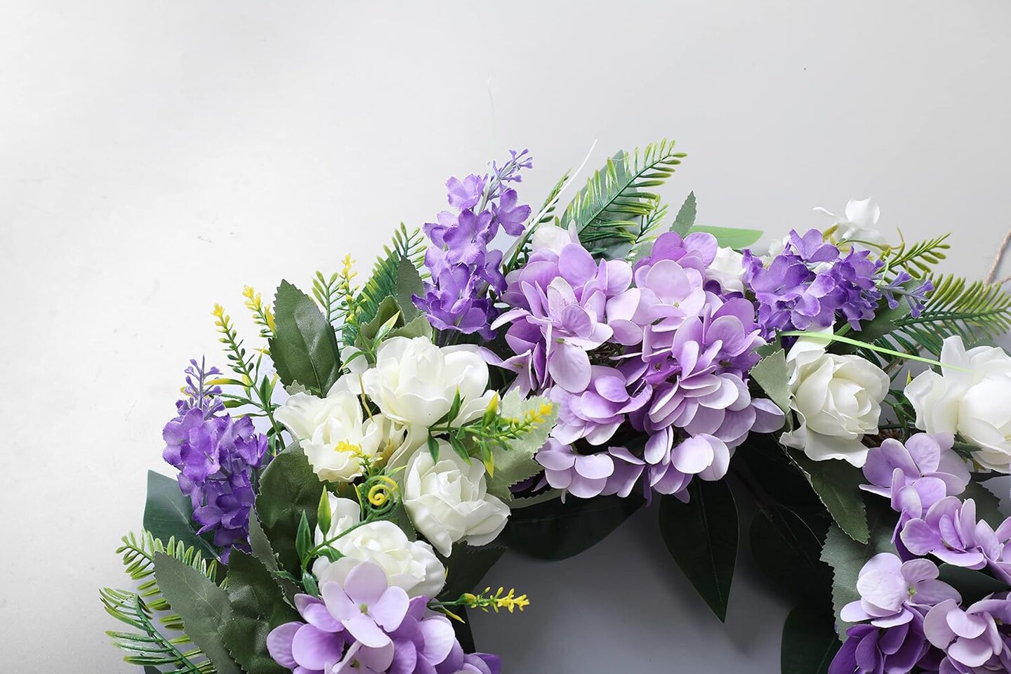 Summer Floral Wreaths for Front Door Green Plant Purple Hydrangea Weaths 18 inch on Grapevine Base, Perfect for Summer Wreaths Outdoor,Indoor and Farmhouse Decoration
