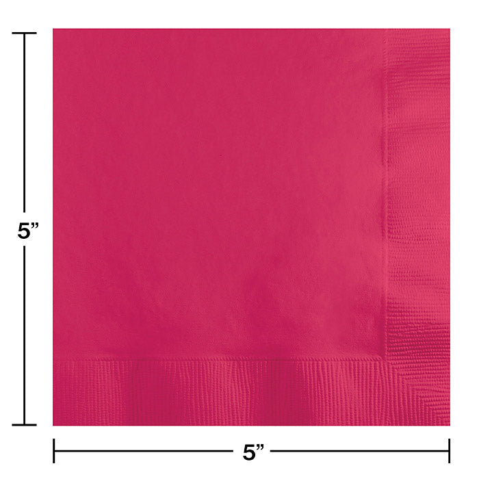 500 pc Bulk Hot Magenta Beverage Napkins 3 ply