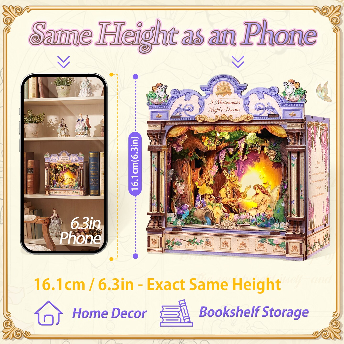 CUTEBEE Book Nook Kit A Midsummer Night's Dream DIY Miniature House Shelf Insert Decor Diorama Kit