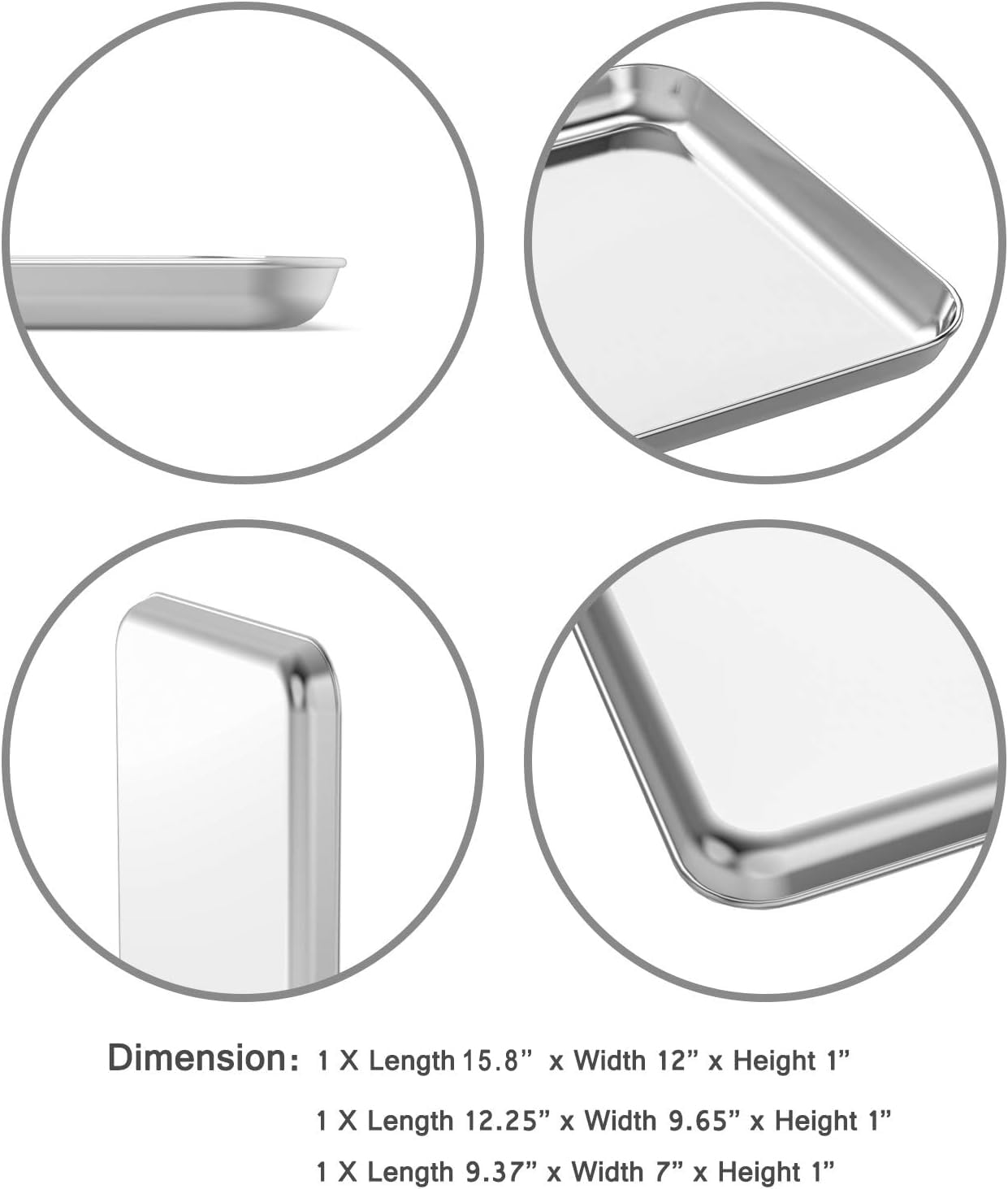 Baking Sheet Set of 3, Stainless Steel Cookie Sheet Cooking Sheet Pan for Baking & Roasting, 9/12/16 Inch, Non Toxic & Heavy Duty & Easy Clean