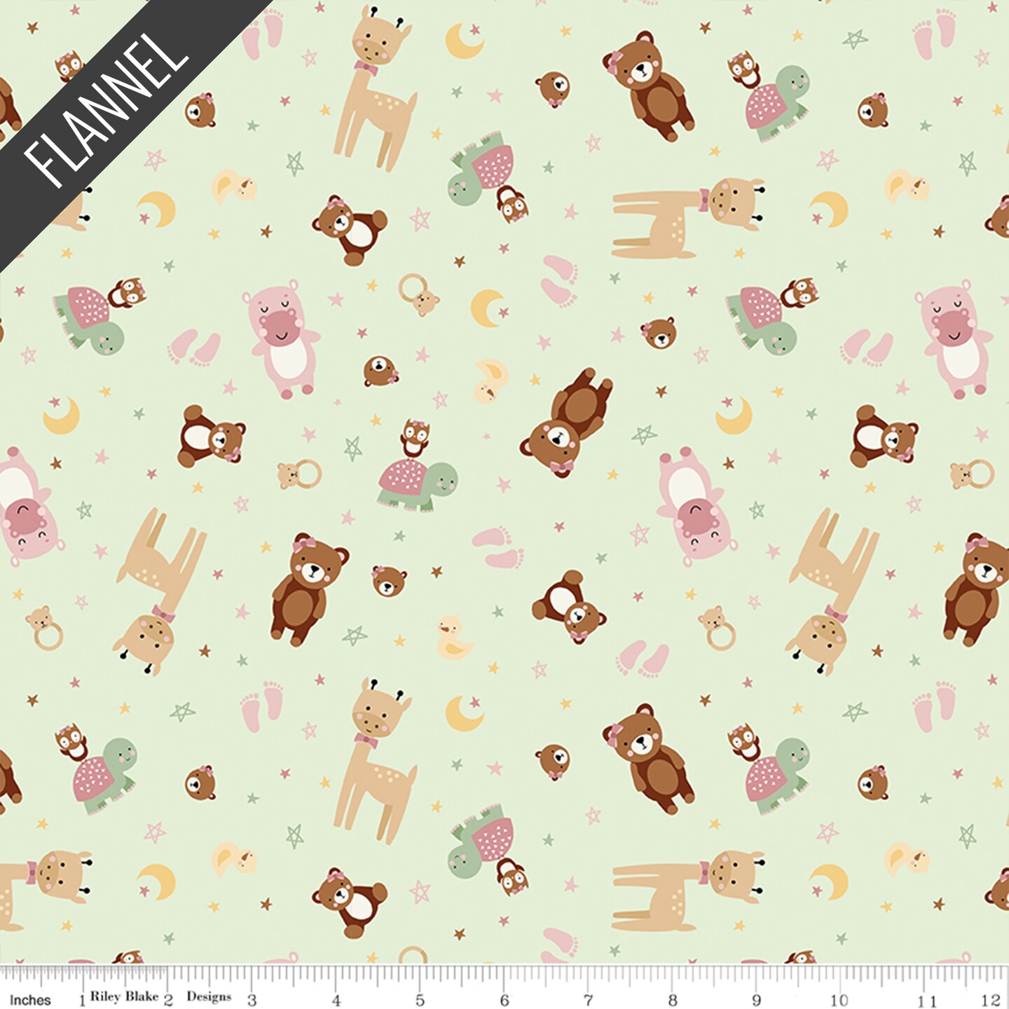 Animal Toss Baby Girl Flannel in Mint (f17501-mint) | Designer Flannel | Riley Blake Designs | Riley Blake