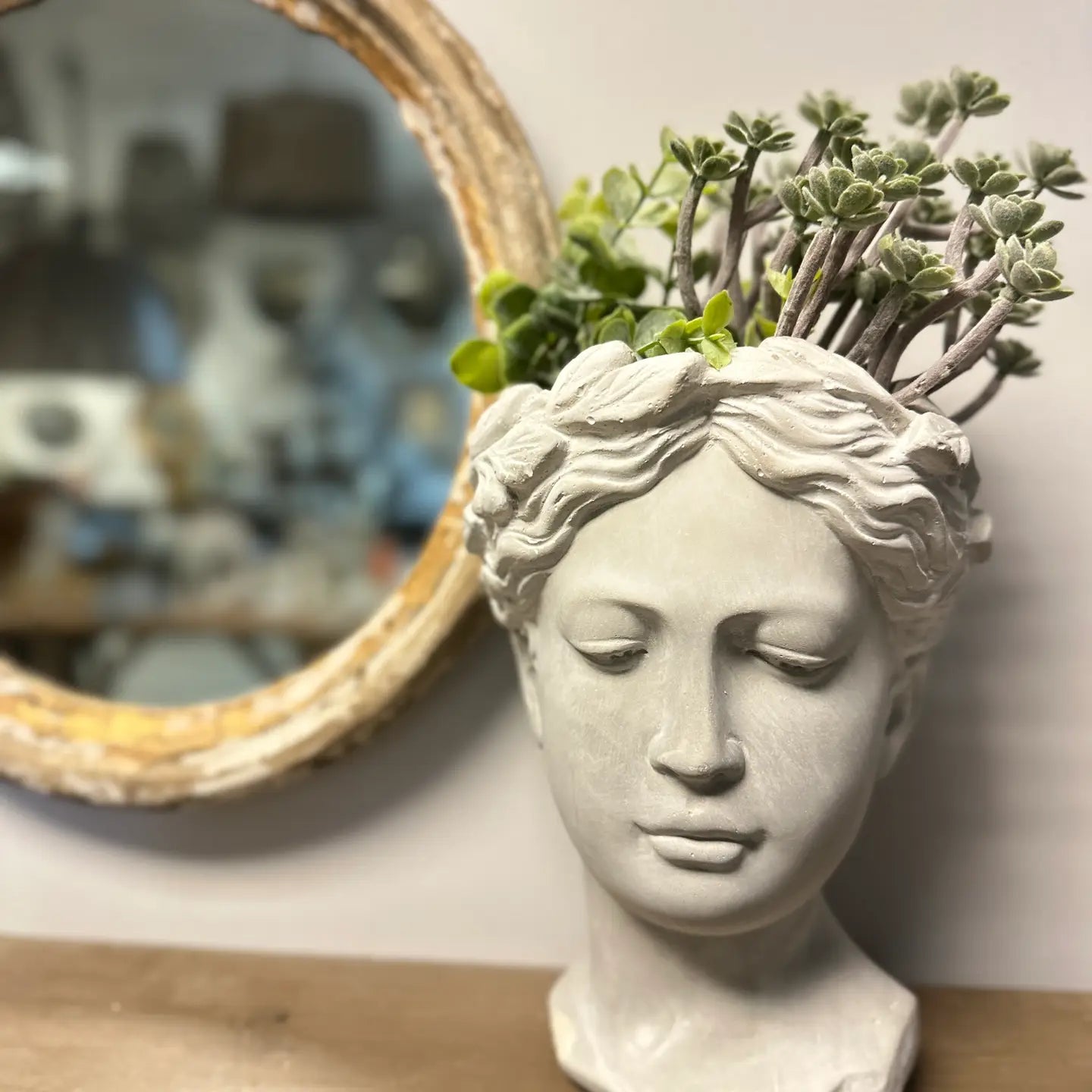 Cement Woman Face Planter Vase for Indoor Plants Artistic Home Decor