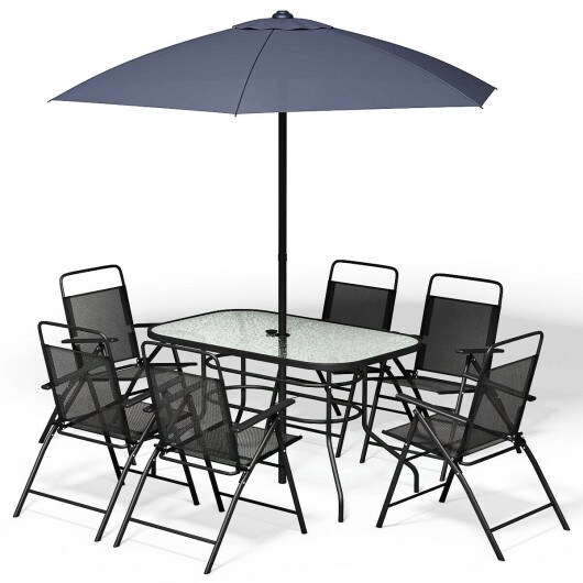 8 pcs Outdoor Patio Square Folding Furniture Set with Umbrella