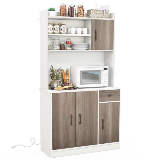 Slickblue 71 Inch Kitchen Pantry Storage Cabinet Sideboard with Built-in Charge Station