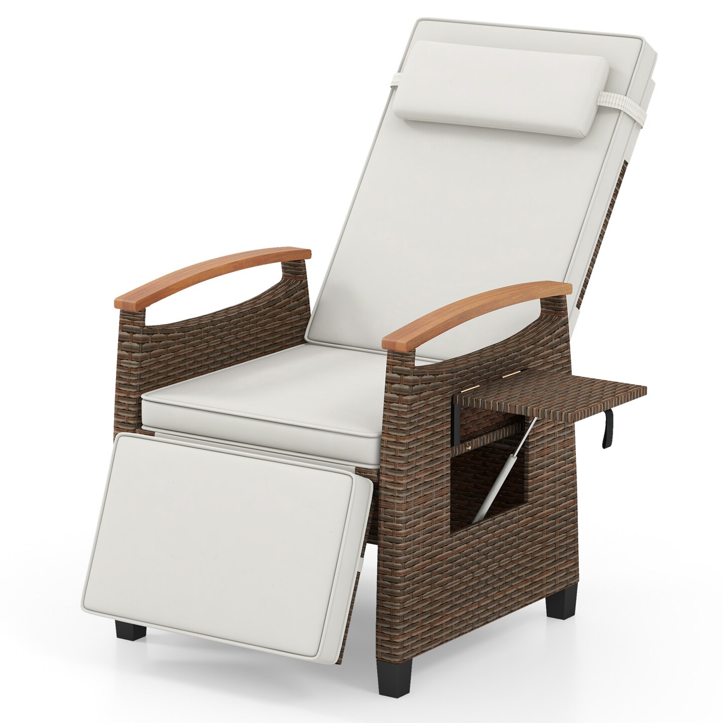 Patio Wicker Recliner Chair with Adjustable Backrest and Footrest