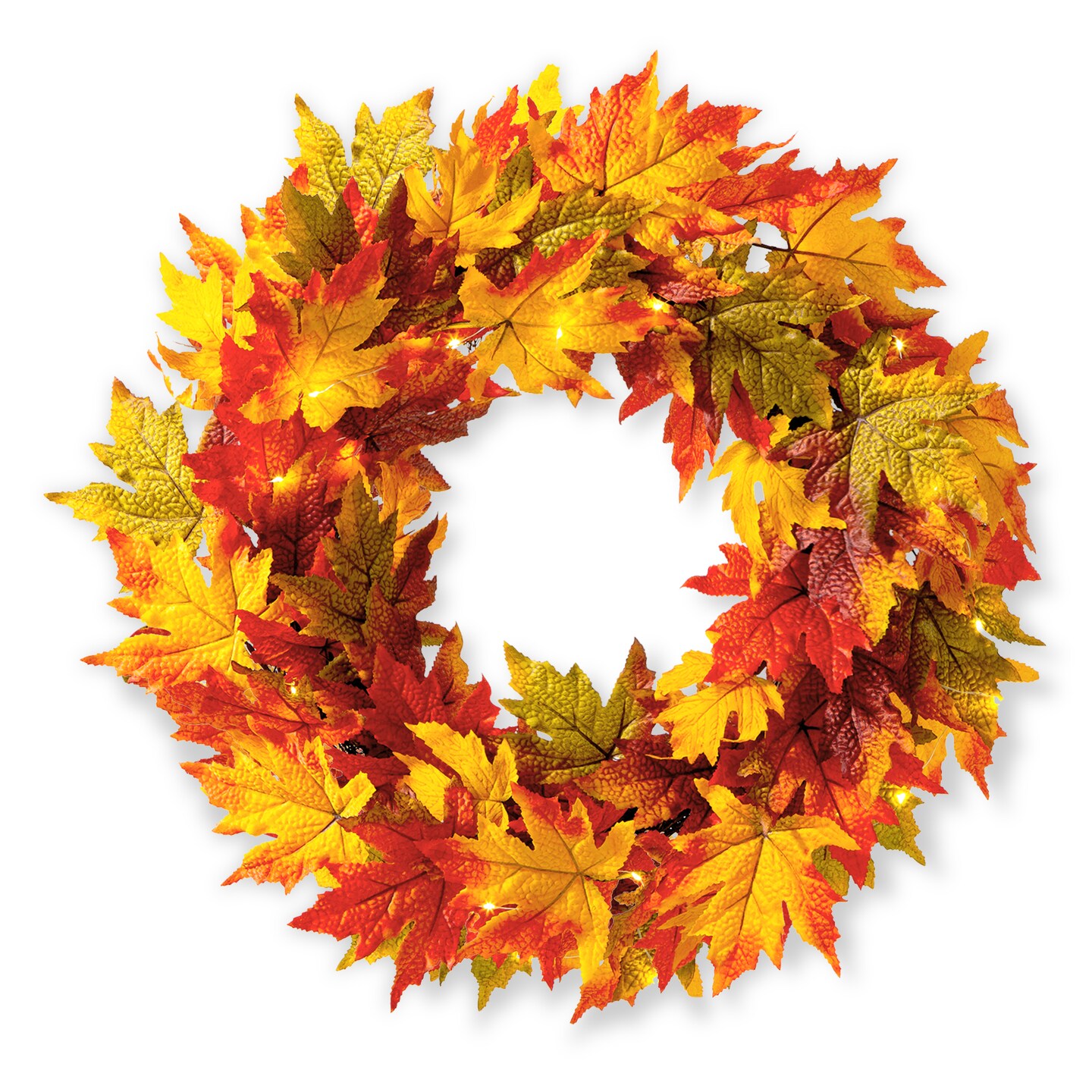 24"D Fall Lighted Maple Leaves Wreath with Timer