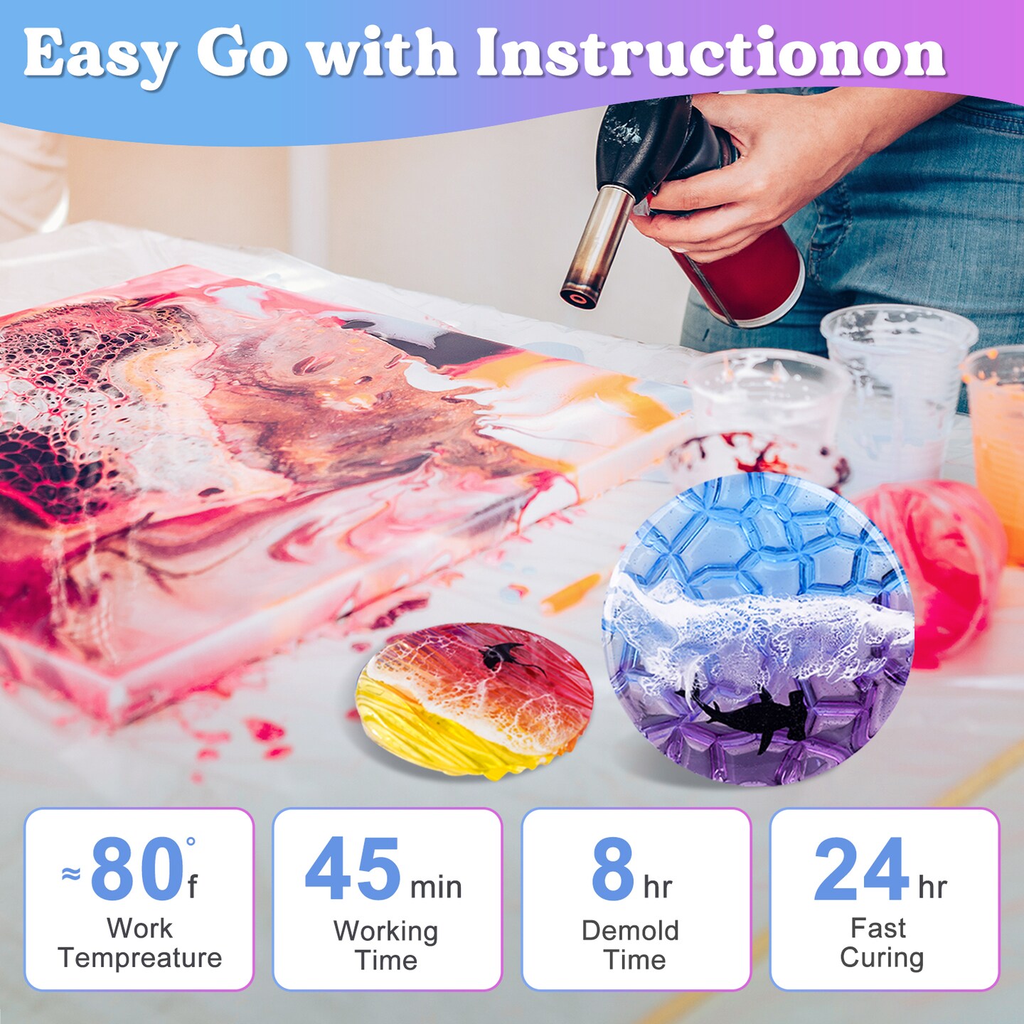 LET'S RESIN 1 Gallon Casting Epoxy Resin with Pumps, Crystal Clear Epoxy Resin Kit for Beginners, with Ocean White Paste, Color Pigment, for DIY Art, Craft,Jewelry,River Table