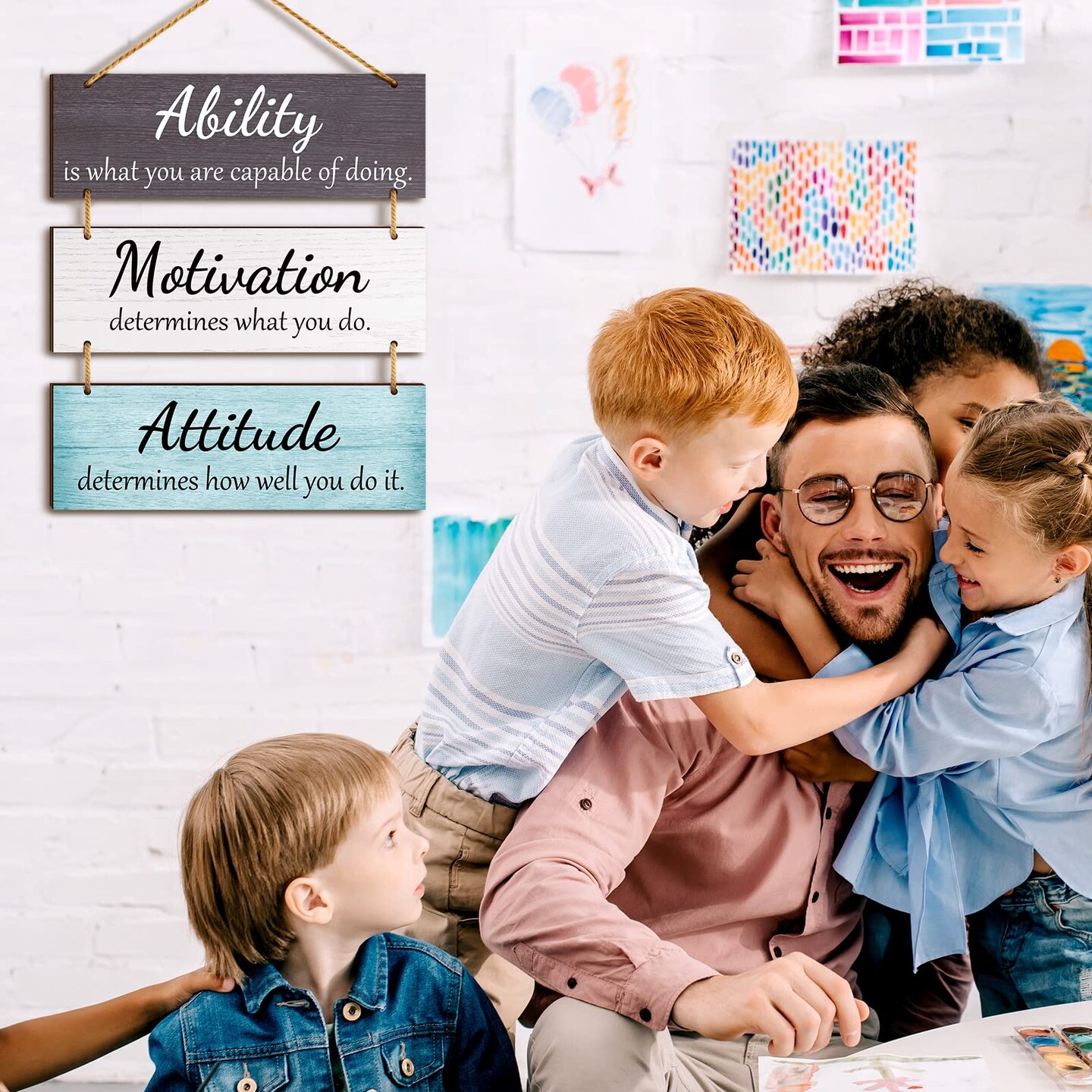 Jetec Office Wall Decor Inspirational Rustic Wall Decor Office Decor Motivational Wall Plaques with Sayings Wooden Wall Hangings Ability Sign Bathroom Decor for Home Office Wall Art (Fresh Color)