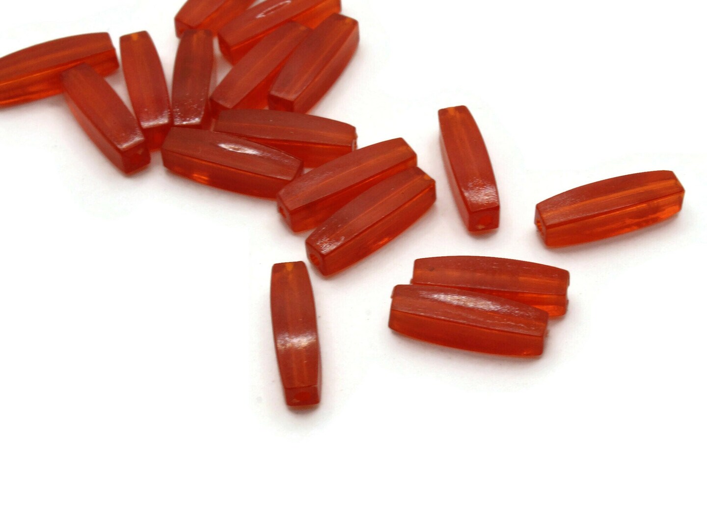 25 16mm Red Vintage Plastic Rectangle Tube Beads