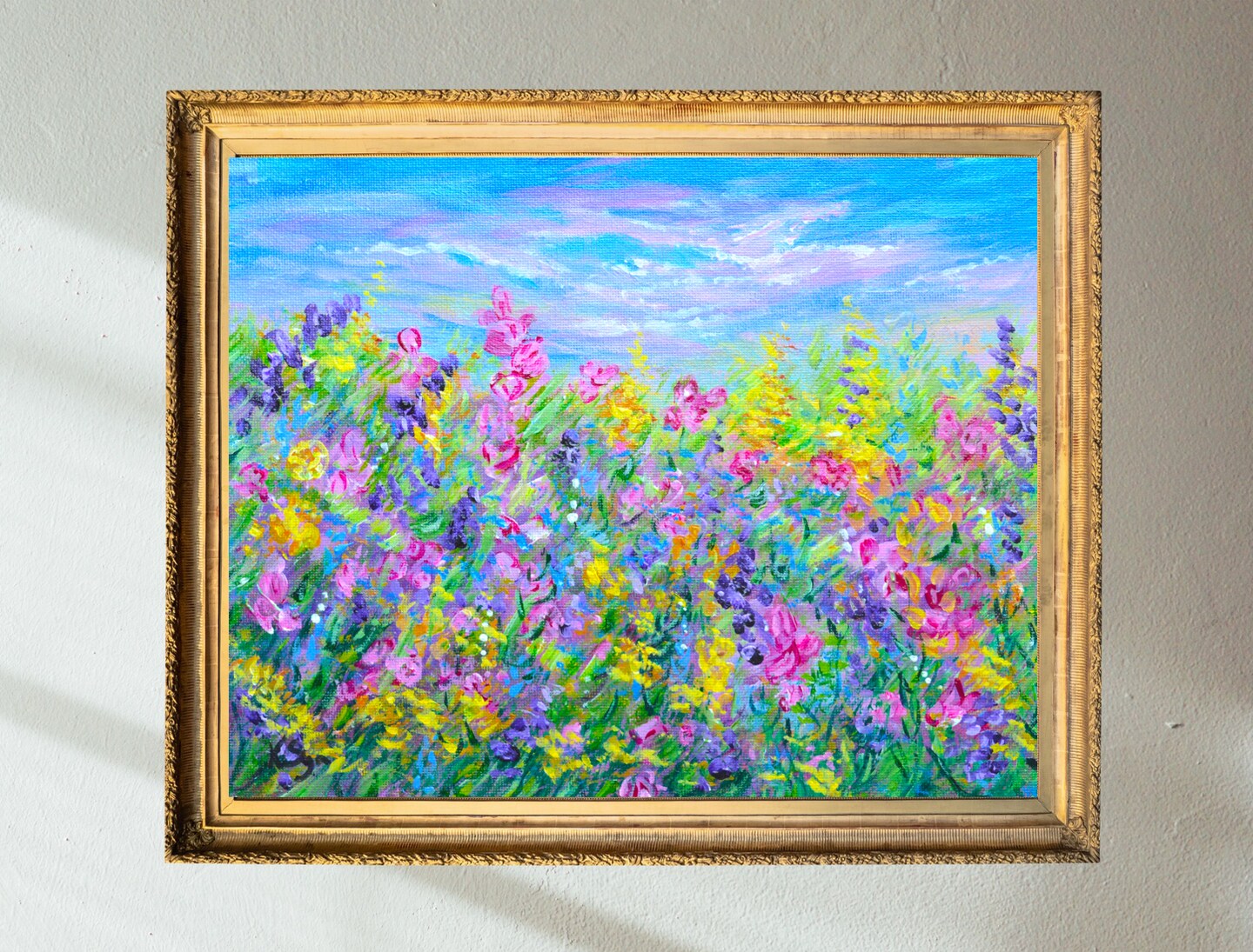 Wildflowers Meadow Landscape, store Original Oil Art Painting on Canvas, Gallery Wall Art