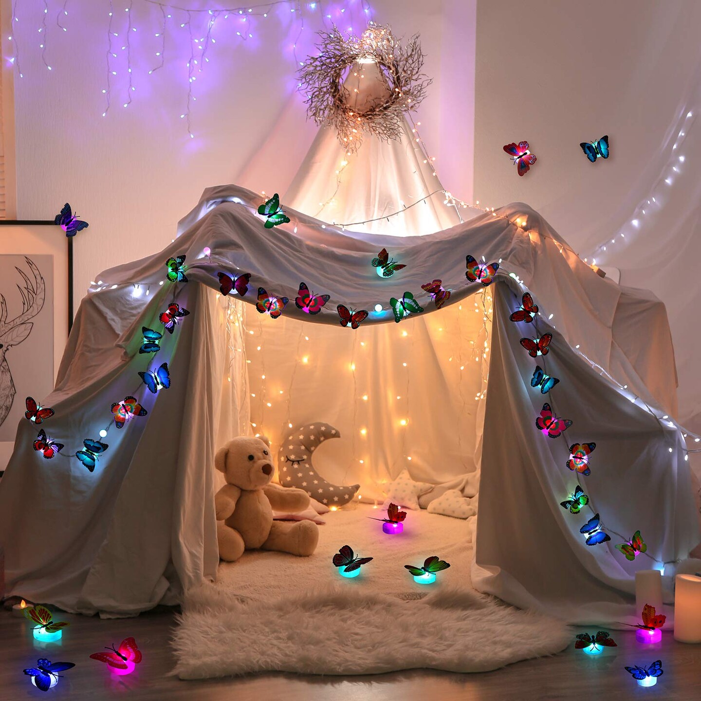 Honoson 24 Pieces 3D LED Butterfly Decoration Night Light Sticker Single and Double Wall Light for Garden Backyard Lawn Party Festive Party Nursery Bedroom Living Room